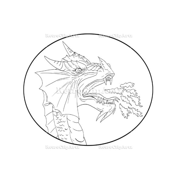 dragon fire circle drawing vector stock illustration drawing sketch style illustration of a dragon breathing