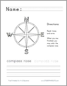compass rose handwriting and coloring worksheet