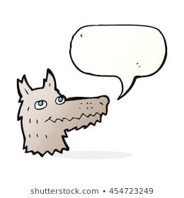 cartoon wolf head with speech bubble