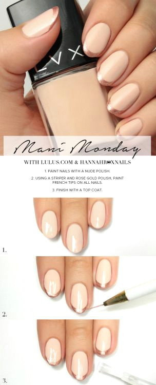 mani monday rose gold french tip nail tutorial