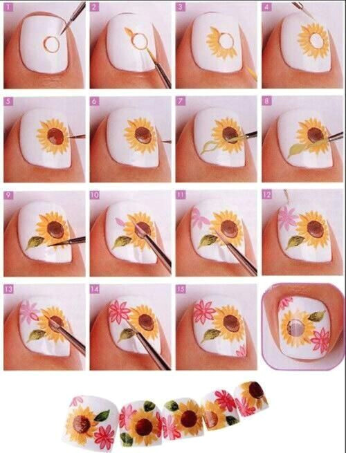 tutorial on how to draw sunflower nail art