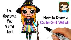 how to draw a cute girl in a witch costume
