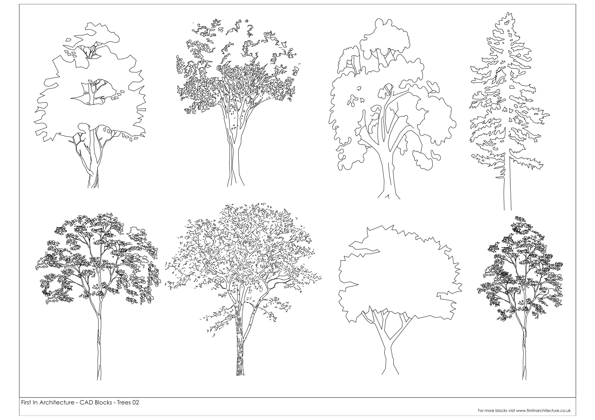 free cad blocks trees 02 first in architecture