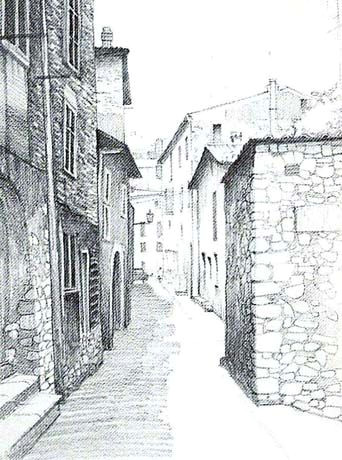 example of one point perspective drawing on a street image