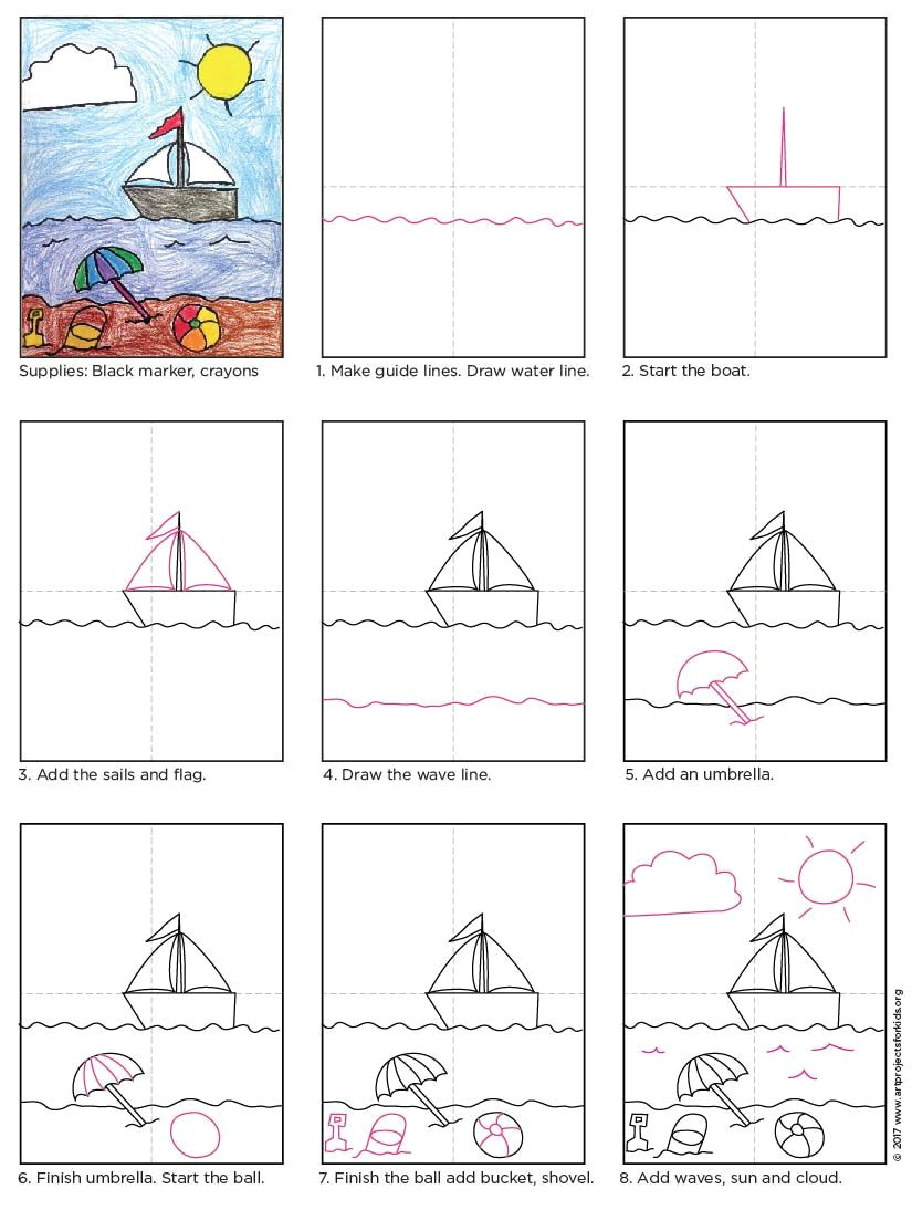 beach drawing art projects for kids