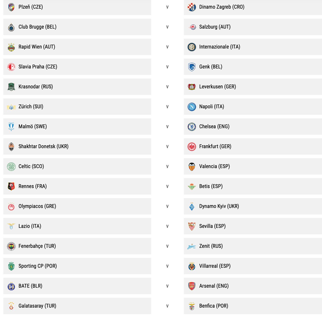europa league round of 32 draw results