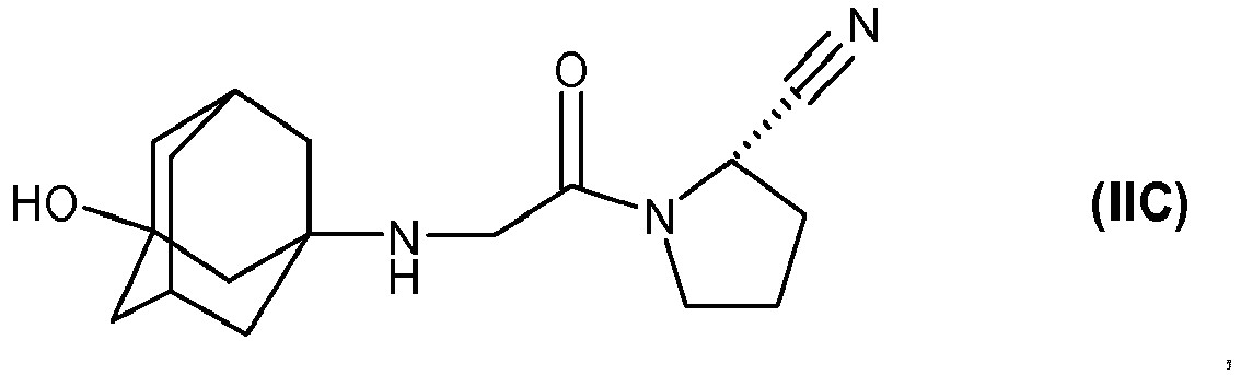 and optionally pharmaceutical salts thereof wherein the dosage of the compound of formula iic is between 50 and 100 mg per day and the application of the