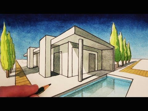 69 how to draw in 2 point perspective a modern house youtube