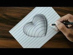 3d heart on line paper trick art drawing