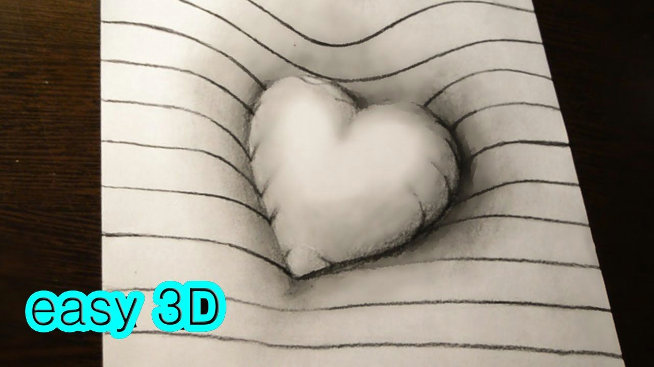 how to draw a simple 3d drawing heart pencil easy 3d drawing h