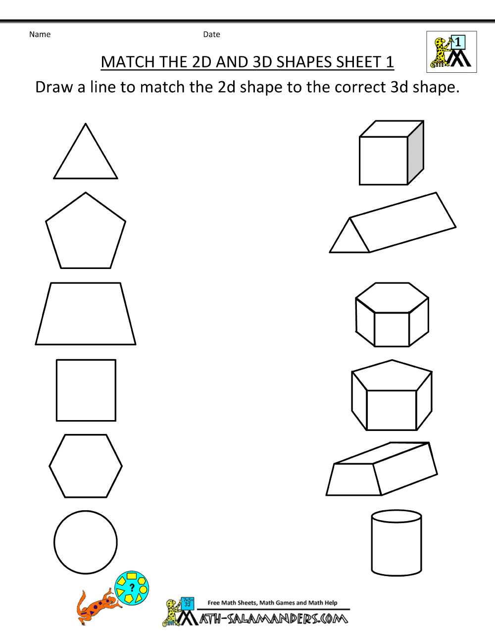 3d shapes worksheets match 2d 3d shapes 1