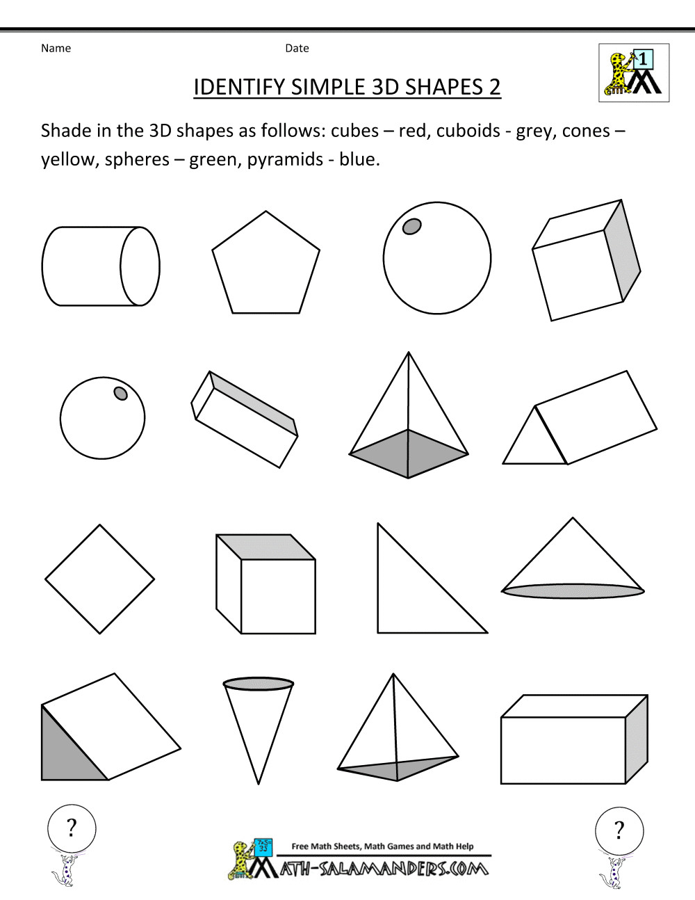 3d shape worksheets identify simple 3d shapes 2