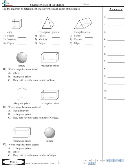 shapes worksheets characteristics of 3d shapes worksheet