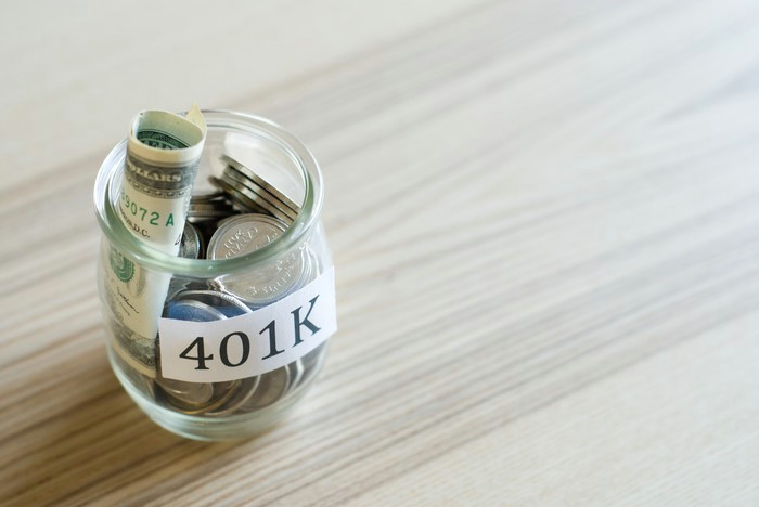 jar with coins and bills labeled 401k