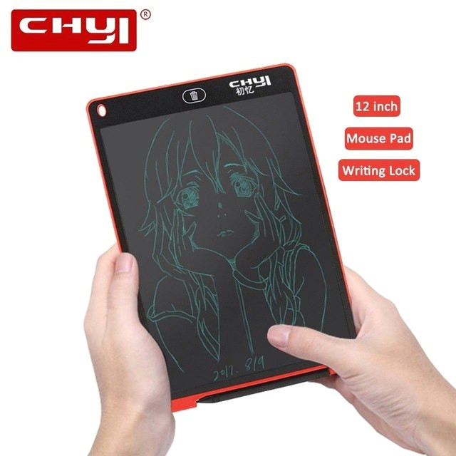 chyi 12 inch lcd digital wrting tablet drawing board 5 colors handwriting pads electronic graphics memo message paperless lock