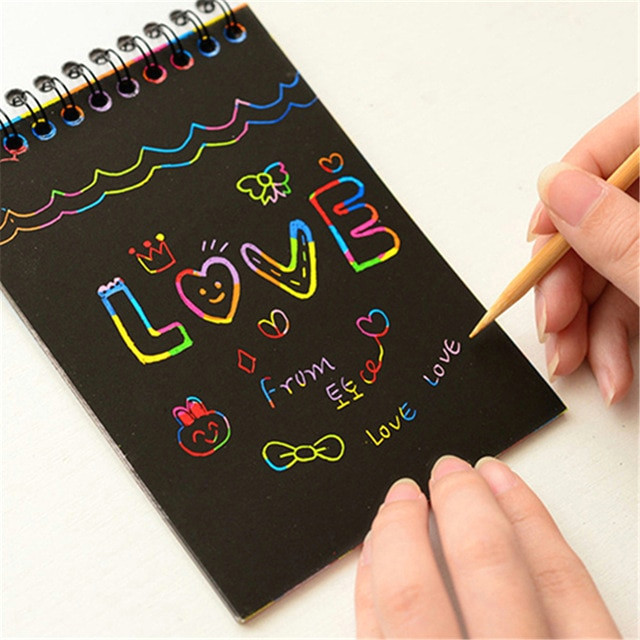 kids rainbow colorful scratch art kit magic drawing painting paper notebook gift