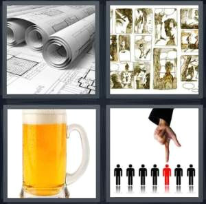 4 pics 1 word answer 5 letters for architect blueprint outline of cartoon pint