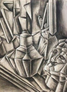 first project of drawing ii class delta college cubism still life