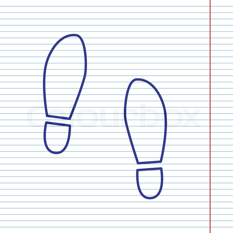 imprint soles shoes sign vector navy line icon on notebook paper as background with red line for field vector