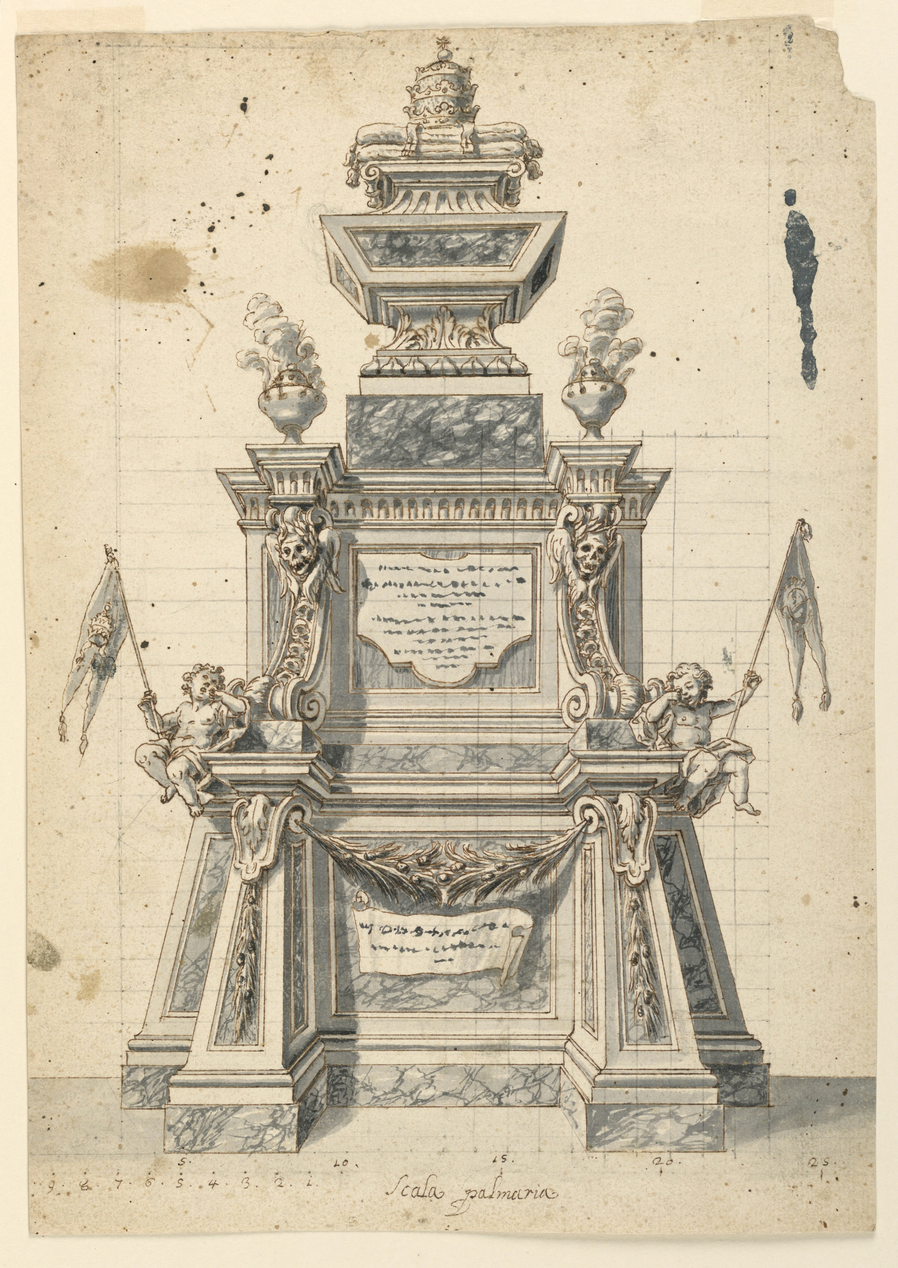 file drawing design for a catafalque for the memorial service of a pope