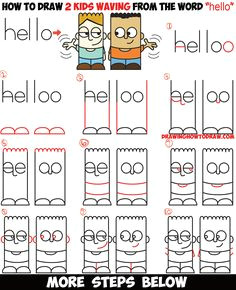 learn how to draw 2 cartoon characters from the word hello easy step by