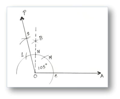 construction of an angle of 105a by using compass