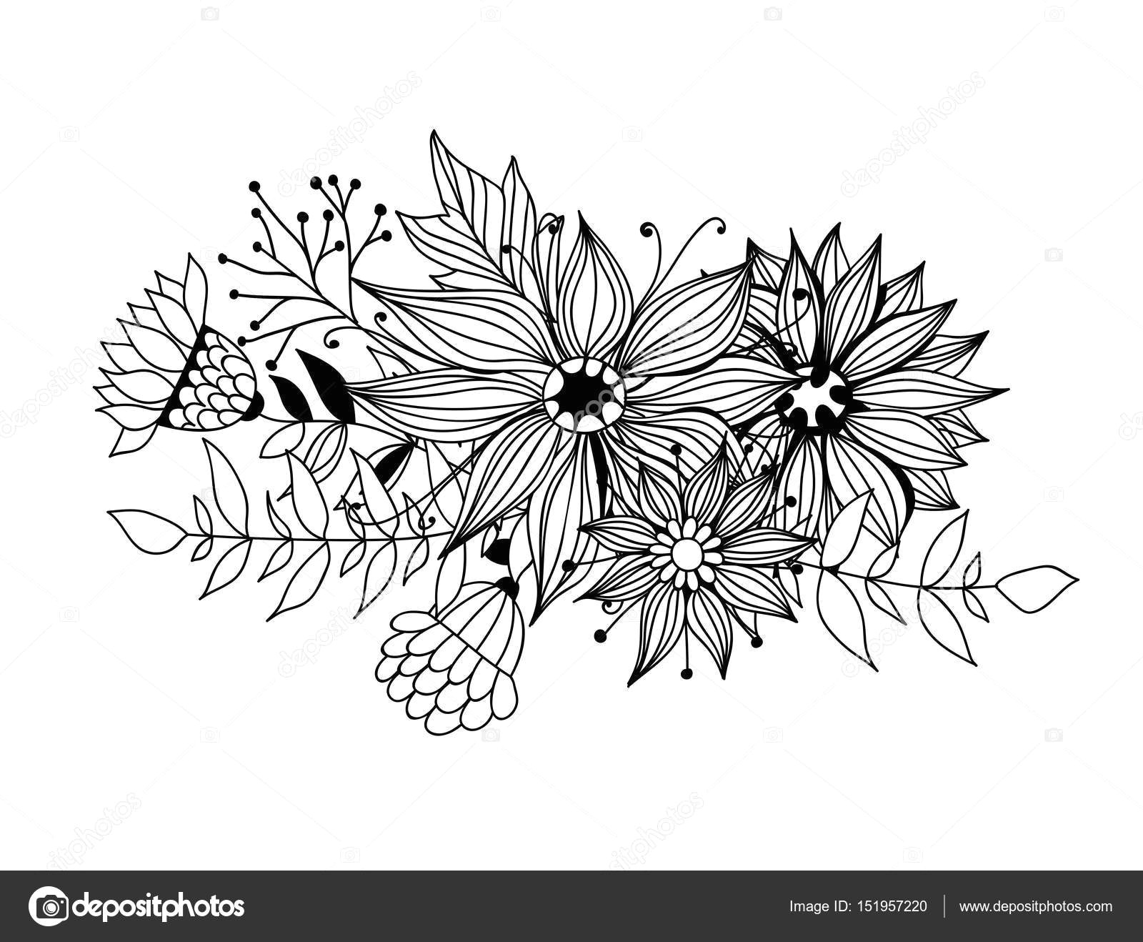 doodle bouquet od flowers and leaves on white background template design for invitations cards and more vector by katerinamk