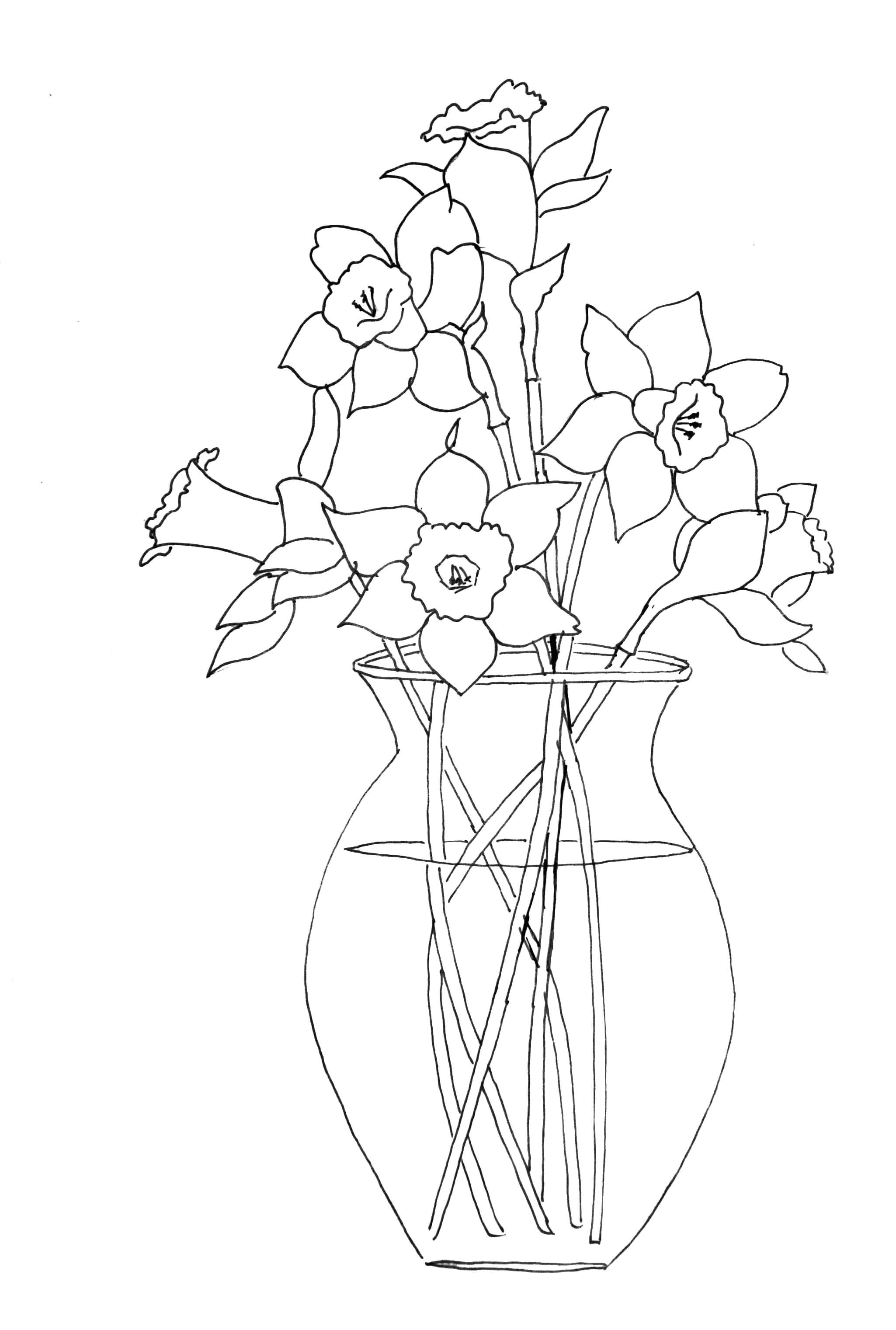 daffodils in vase pattern for painting crafts embroidery clipart appliques scrapbooking and more