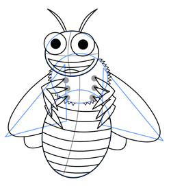 drawing the stripes and wings of the bee