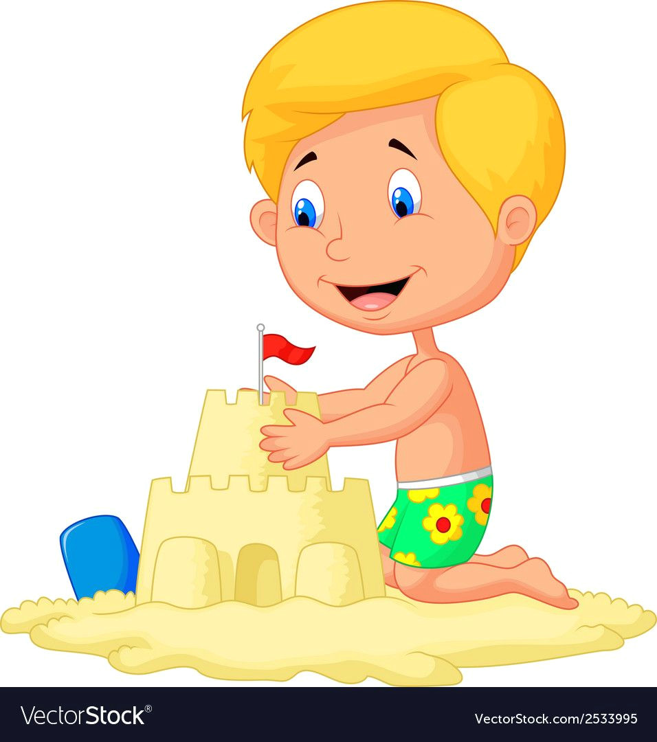 vector illustration of cartoon boy making sand castle download a free preview or high quality