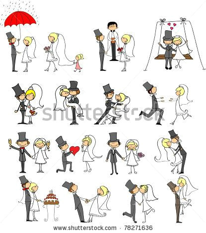 wedding doodle set of bride and groom stock vector