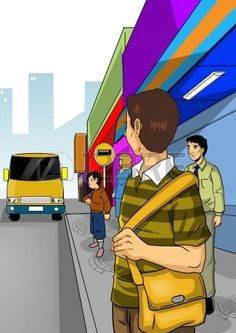 illustration de gens qui attendaient un bus a l arraat de bus