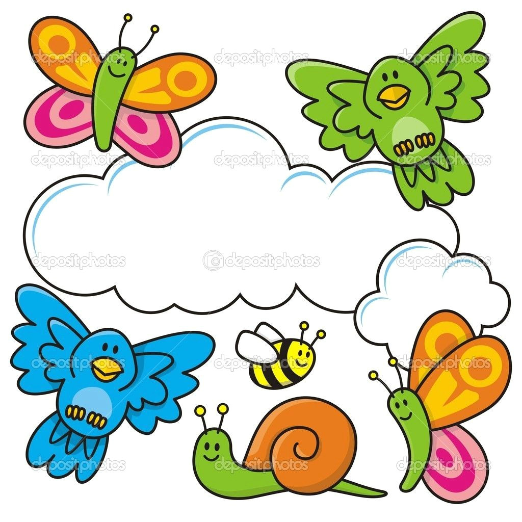 cute spring clip art spring scene with baby animal cartoons butterflies birds bee and