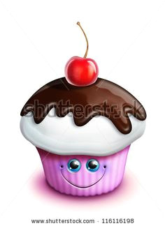 stock photo whimsical kawaii cute cartoon cupcake with cherry