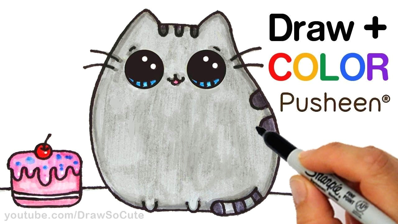 how to draw color pusheen cat step by step easy cute cartoon cat