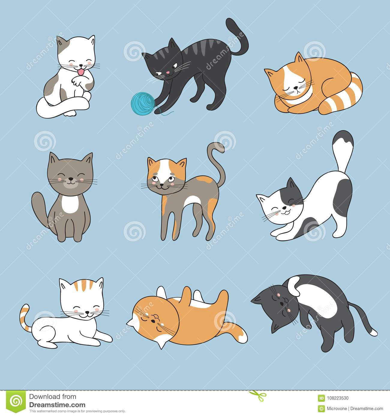 Drawing A Cartoon Cat Face Hand Drawing Cute Cats Vector Kitty Collection Stock Vector