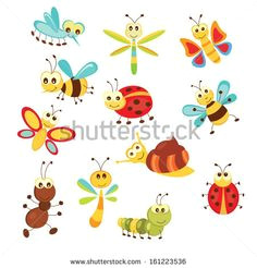 set of funny cartoon insects isolated over white