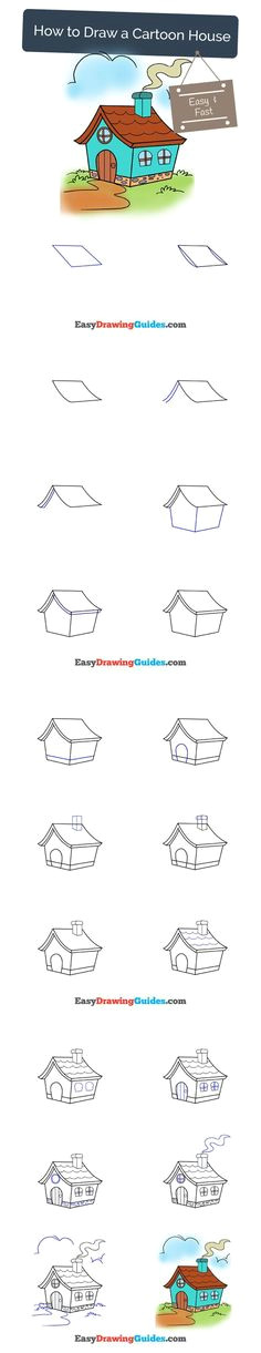 how to draw a cartoon house in a few easy steps