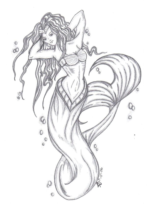 again mermaid tattoo sketch