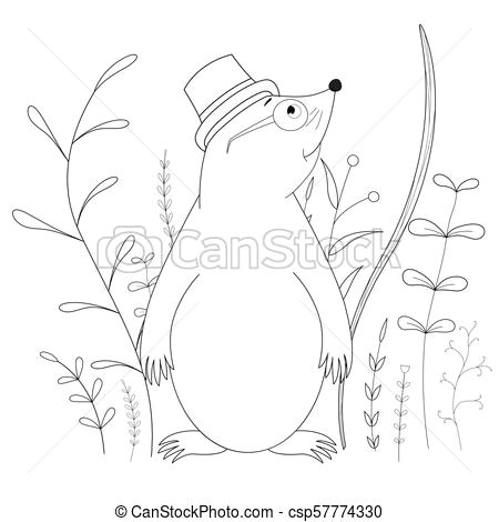 coloring book or page for children of school and preschool age developing children s coloring vector cartoon illustration with cute mole