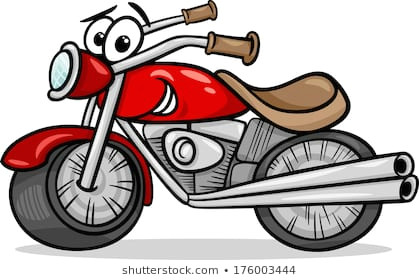 cartoon vector illustration of funny motor bike vehicle or chopper comic mascot character