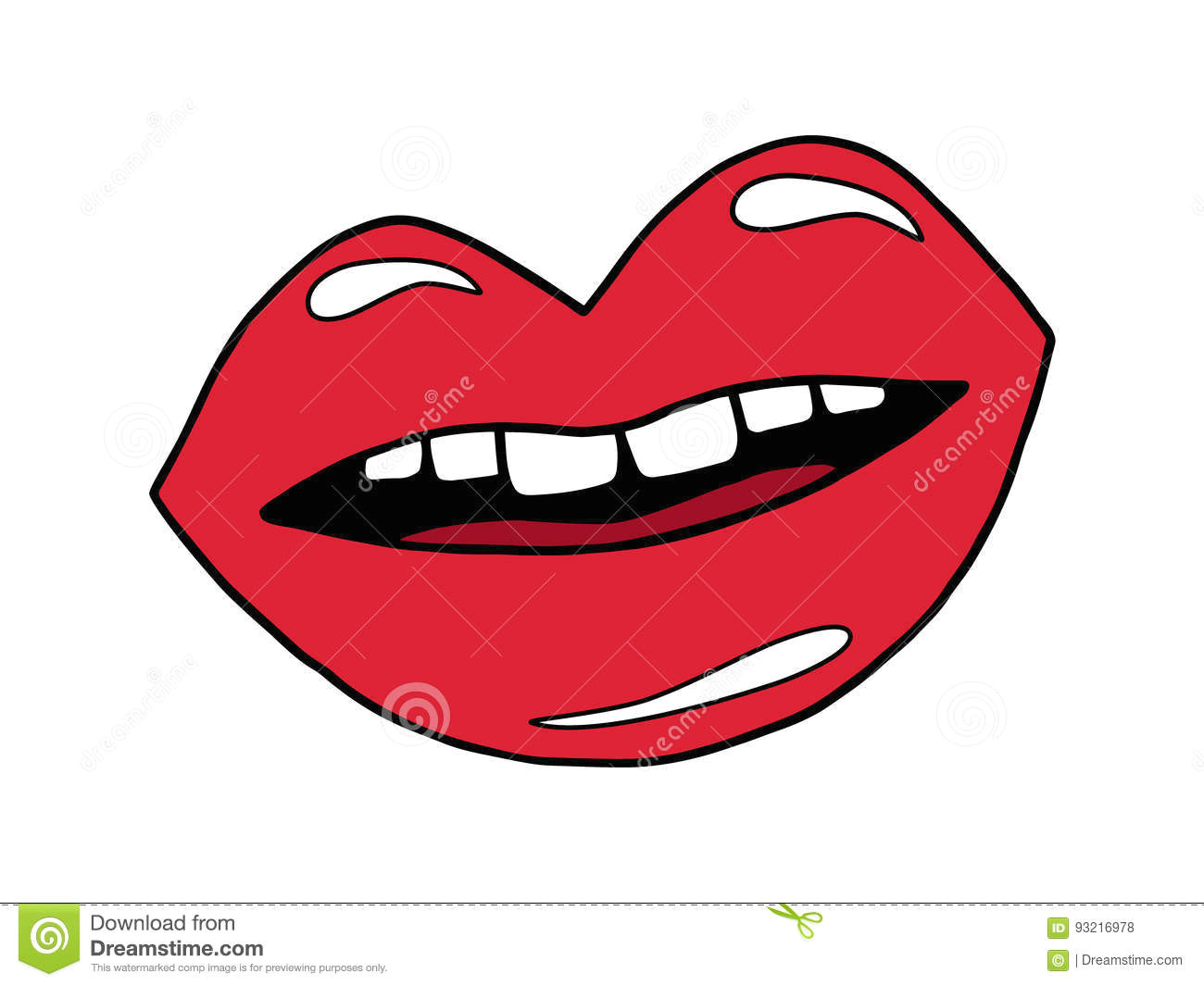 mouth doodle cartoon drawing smiling red lips with teeth and tongue vector illustration drawing