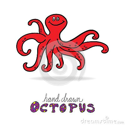 hand drawn cute octopus with big eyes and happy smile fun cartoon octopus drawing