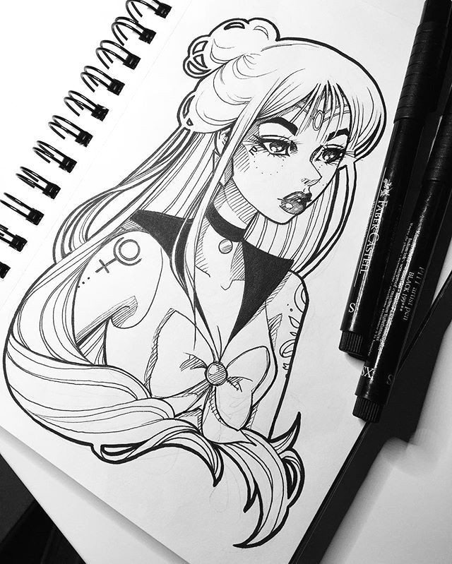 a quick sketch of sailor pluto i did yesterday with my faber castell pitt pens my little sketchbook is finished can t wait to film another sketchbook