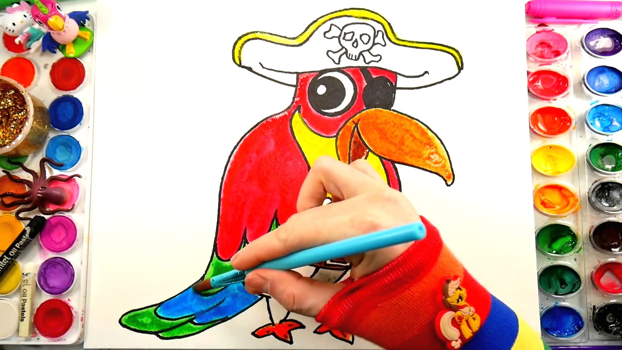 how to draw cartoon parrot pirate drawing coloring page for children to learn how to paint