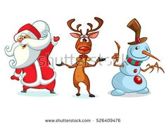 christmas cartoon characters set vector illustration of christmas reindeer snowman and santa claus