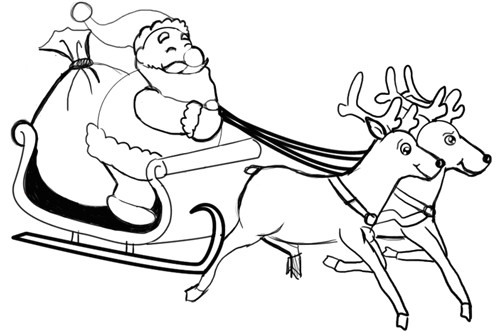 how to draw santa clause and reindeers and flying sleigh for christmas