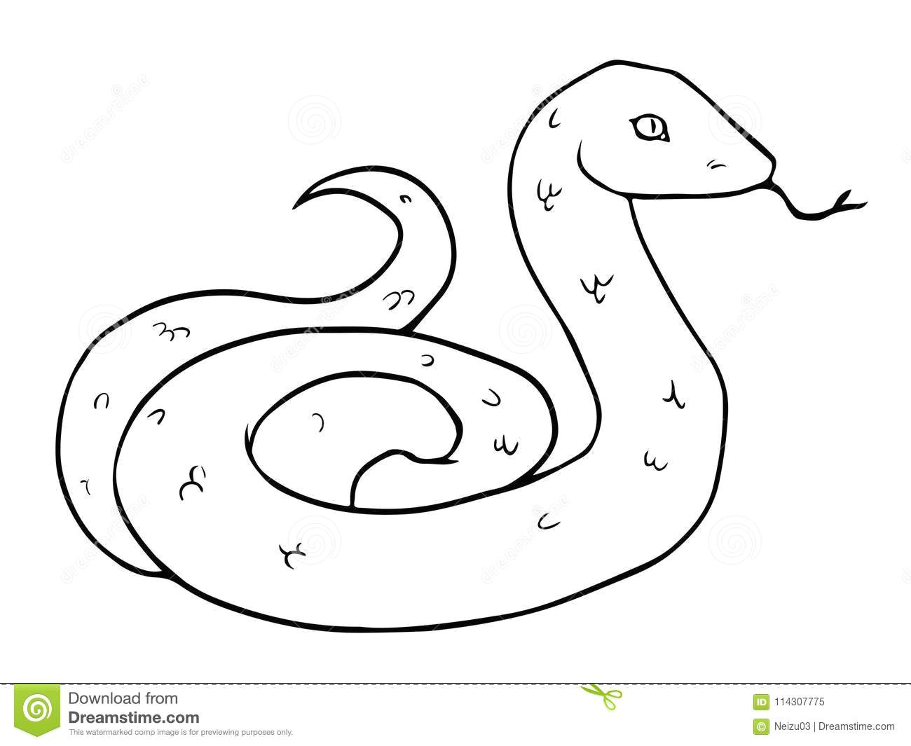 cartoon snake hissing black and white illustration of reptile for coloring book