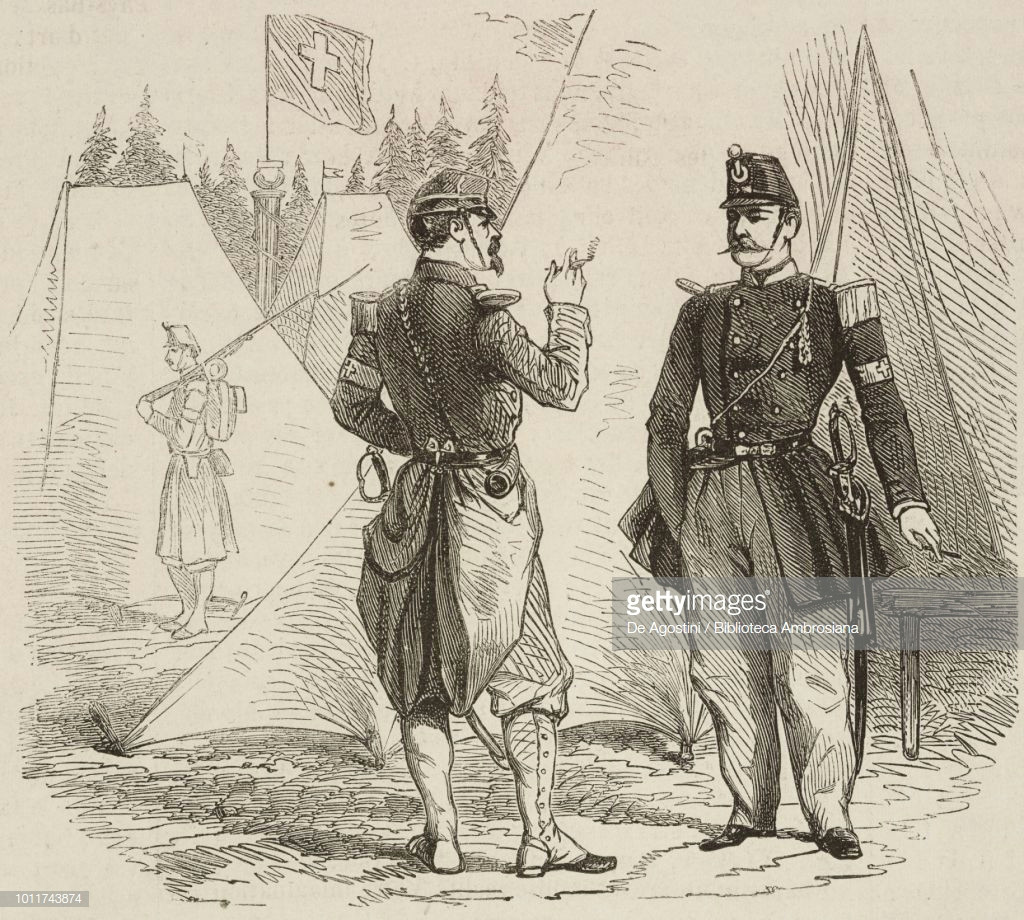 swiss infantry officers switzerland engraving from sketch by champod from l illustration