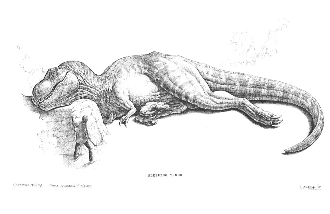 concept art for the cut sleeping rex scene